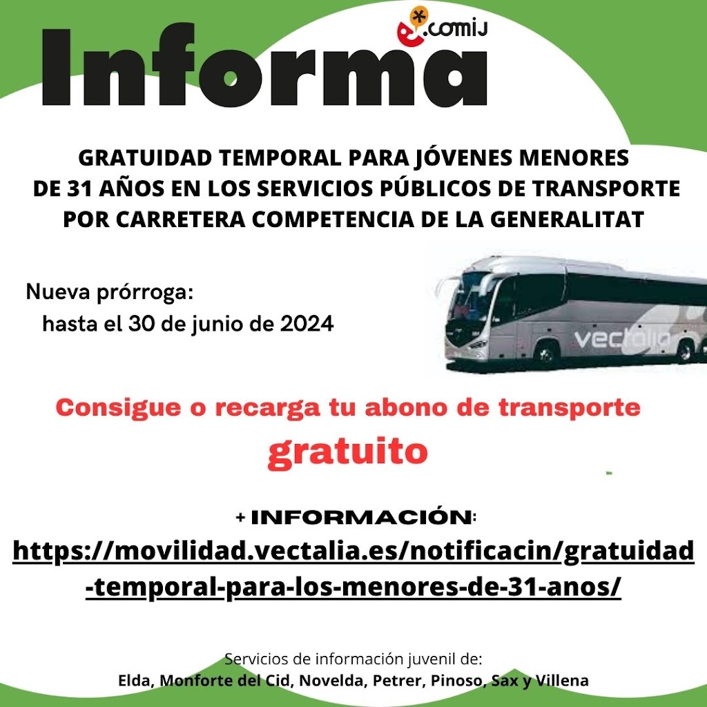 AMPLIACIÓN PLAZO BONO TRANSPORTE GRATUITO MENORES DE 31 AÑOS